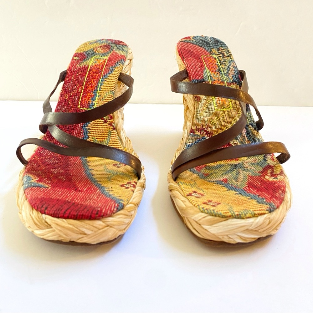 ROBERT CLERGERIE BROWN LEATHER STRAPS OPEN TOE BRAIDED ESPADRILLE WEDGES - Picture 6 of 9